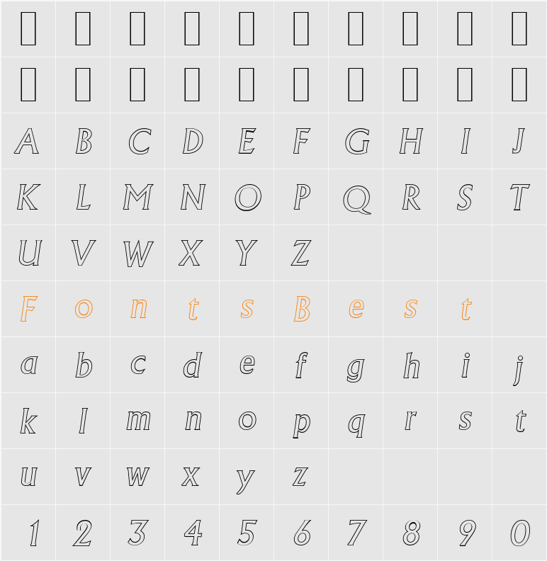 AdelonOutline Character Map