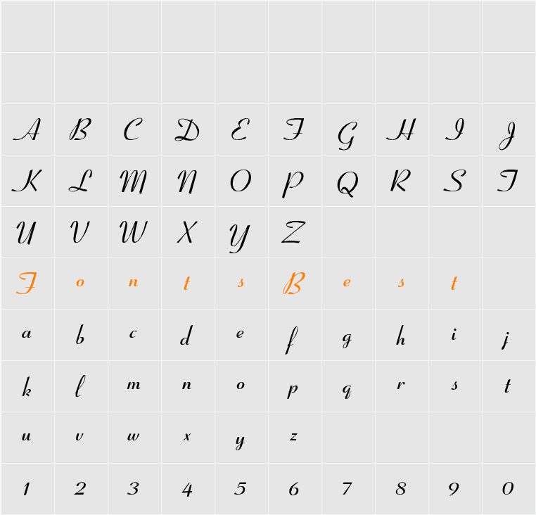 Coronet-SemiBold-Italic Character Map