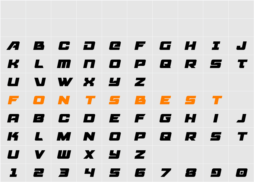 Aircruiser Semi-Italic Character Map