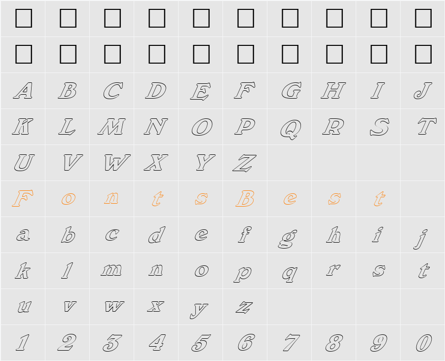 FZ ROMAN 12 HOLLOW  ITALIC Character Map