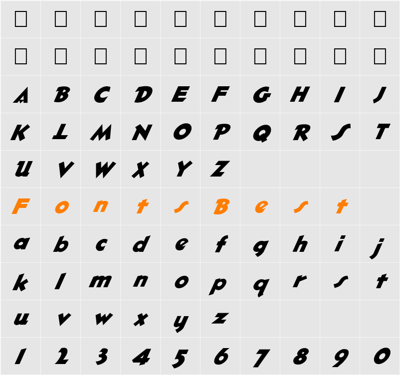 FZ JAZZY 32 ITALIC Character Map