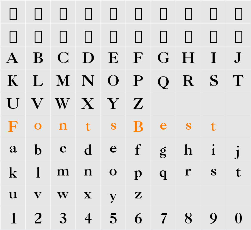 Caslon Bd BT Character Map