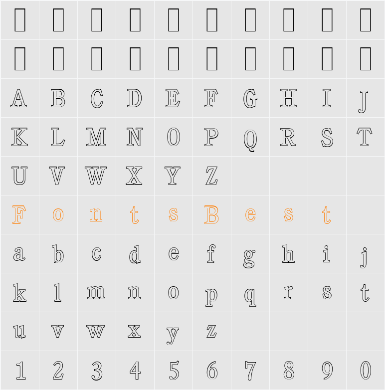 CalgaryOutline-Light Character Map