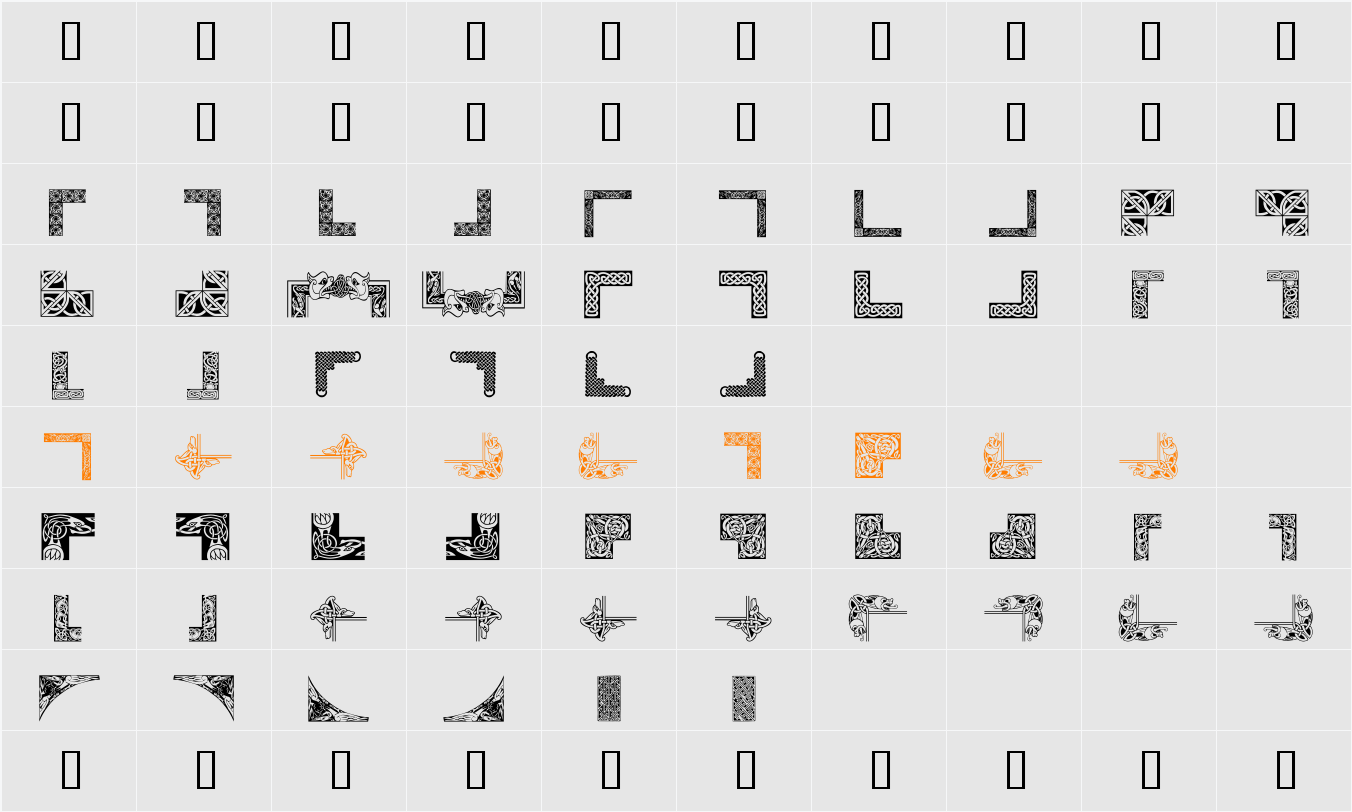 Celtic Frames Character Map