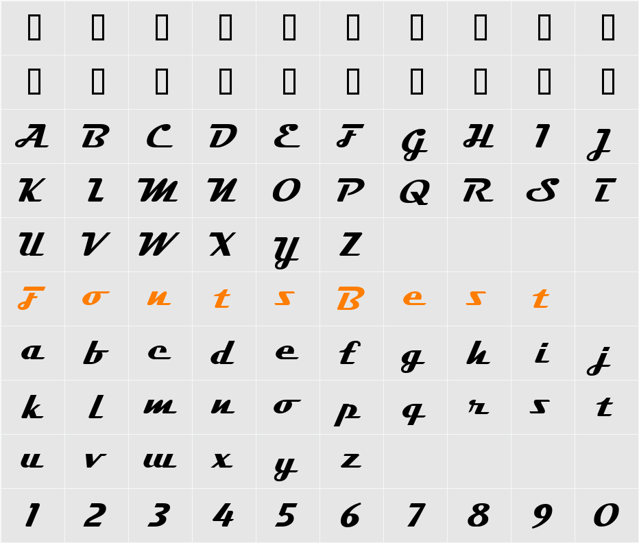 Fairlane Character Map