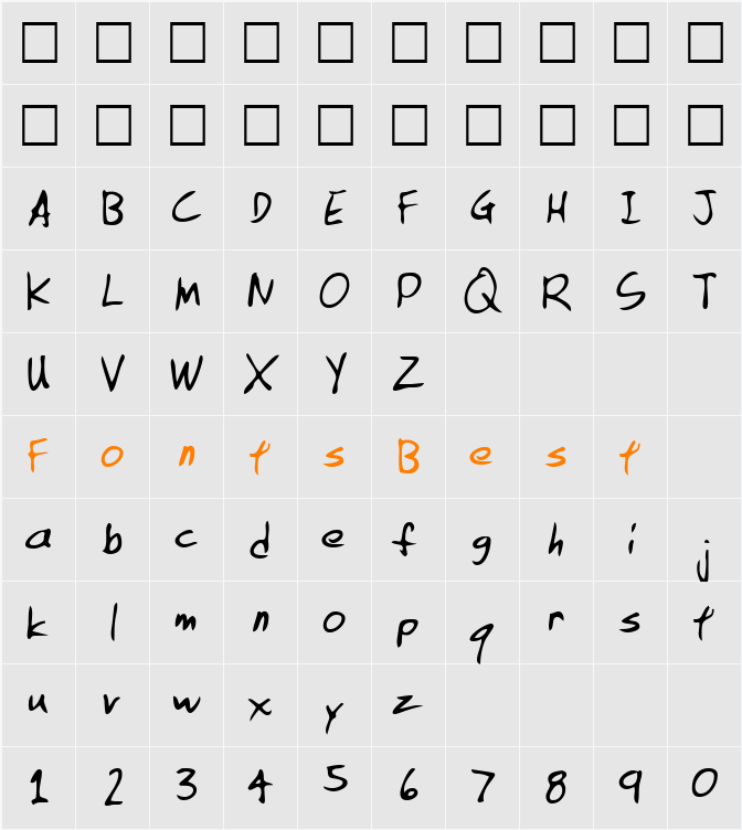 IrvingsHand Character Map