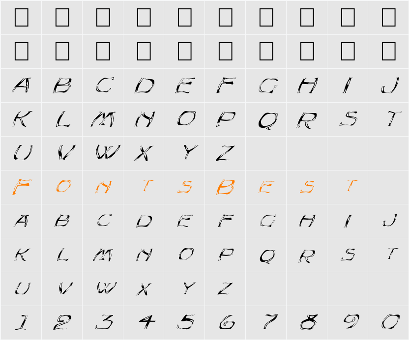 FZ WARPED 23 ITALIC Character Map