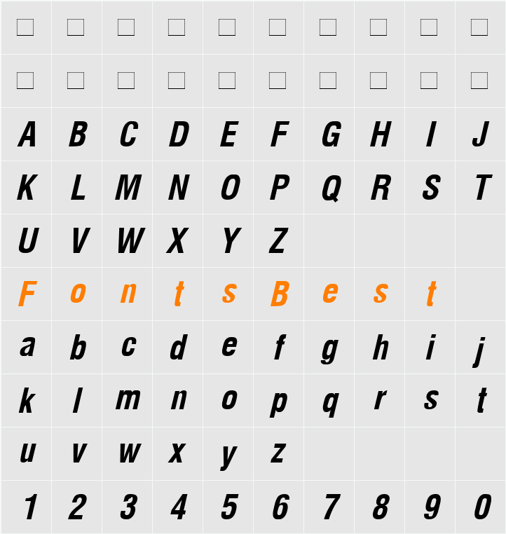 Milford Condensed Character Map