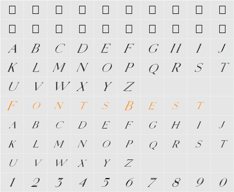 FZ OUTLINE 2 ITALIC Character Map