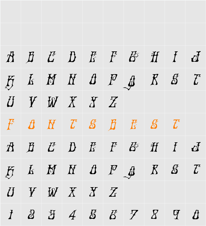 Instant Zen Expanded Italic Character Map