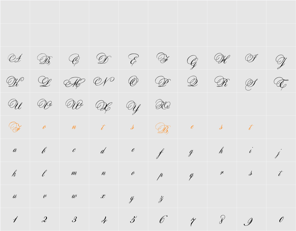 Aurora Script Character Map