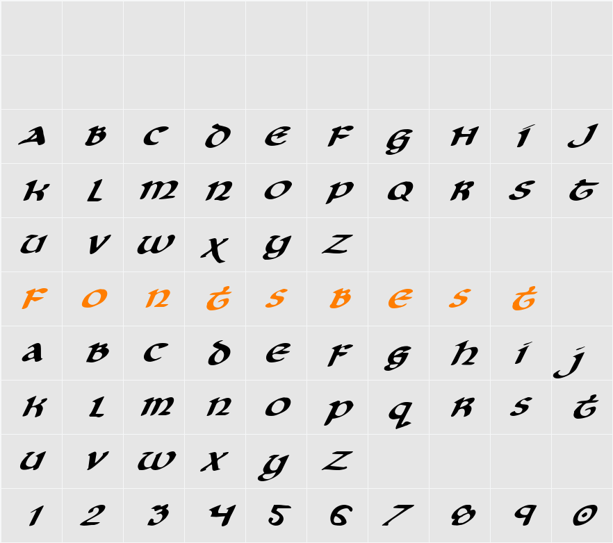 Cry Uncial Italic Character Map