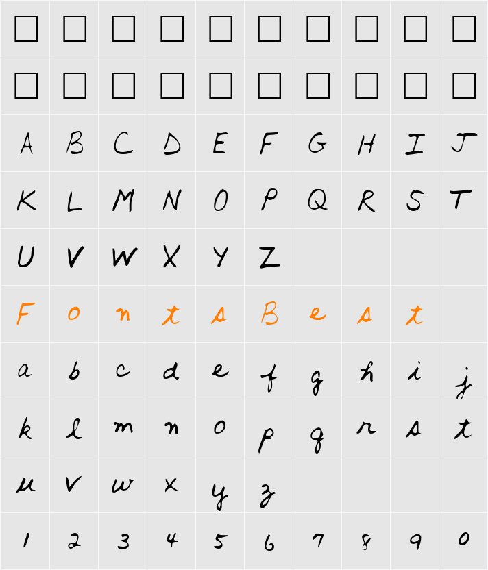 ArronsHand Character Map