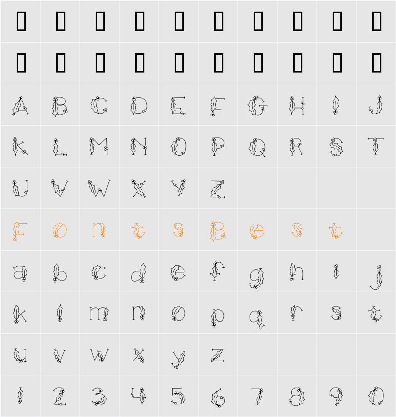 CK Holly & Berries Character Map