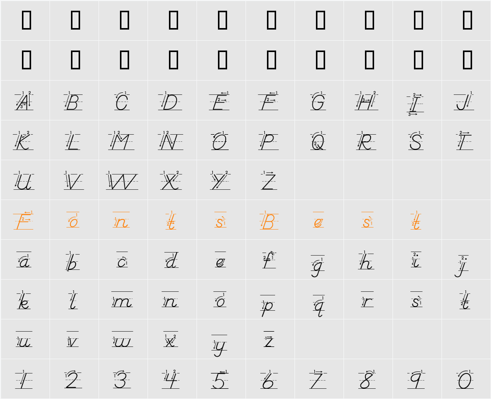 AbcDNManusArrow Character Map