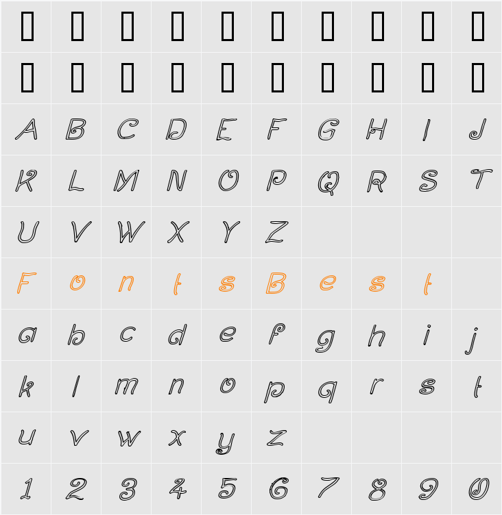 Curlmudgeon Hollow Italic Character Map