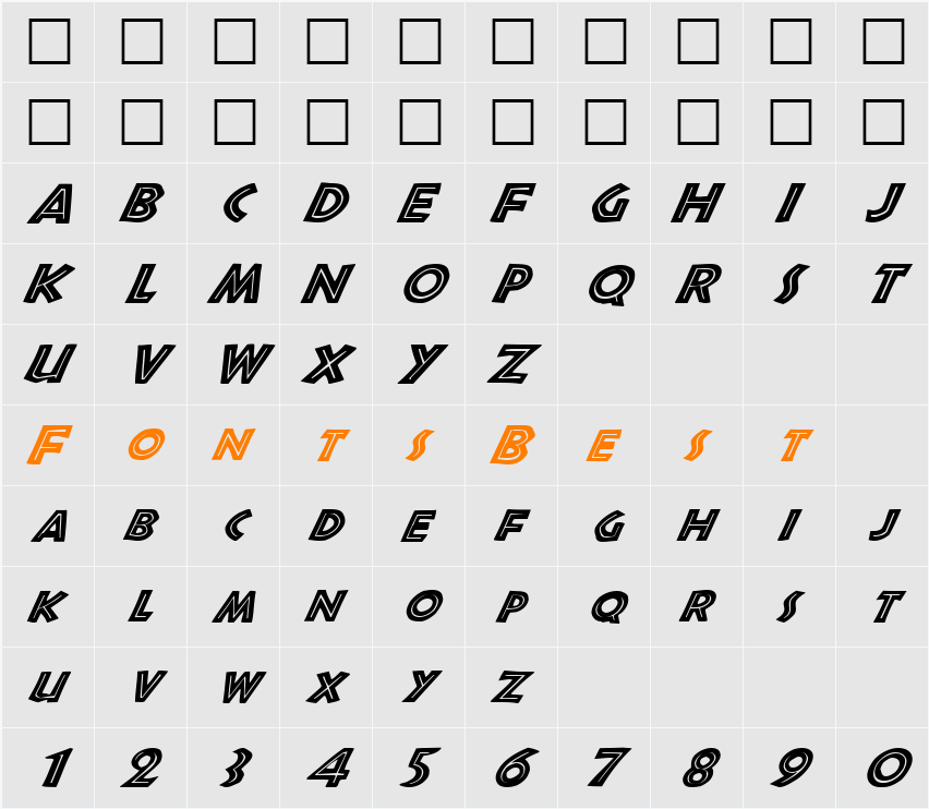 FZ OUTLINE 3 ITALIC Character Map