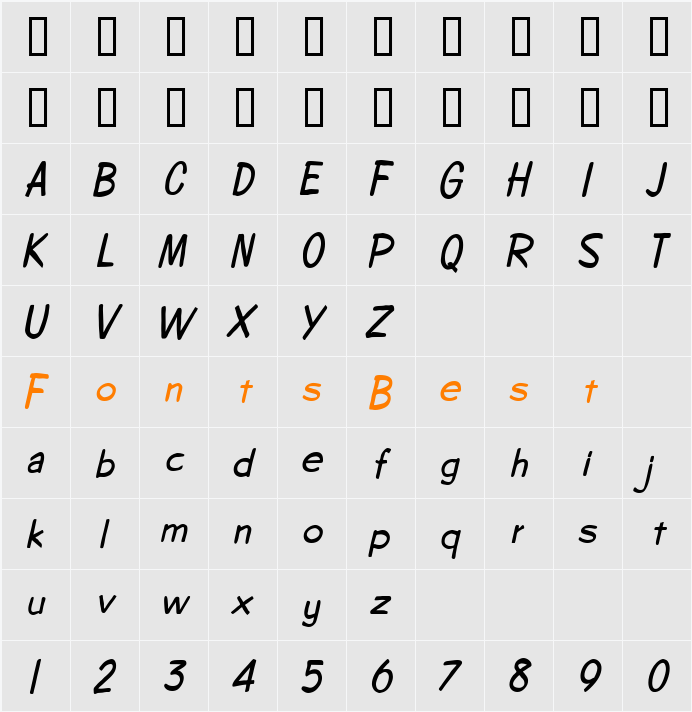 Copybook-Condensed Character Map