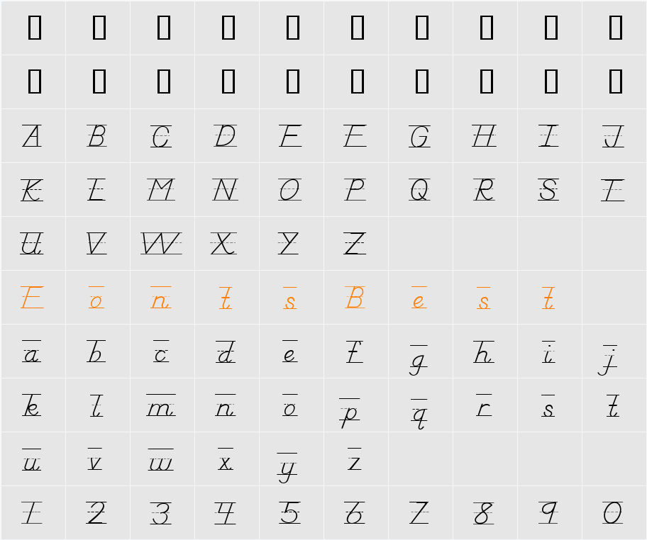 AbcDNManusLined Character Map