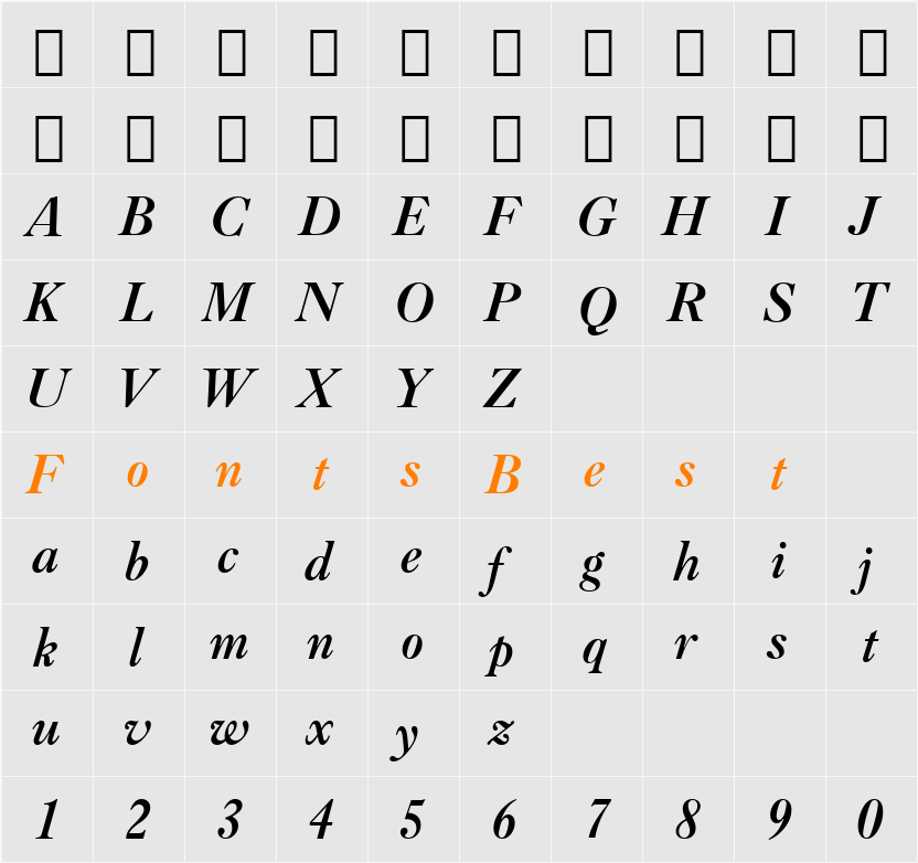 Caslon Bd BT Character Map