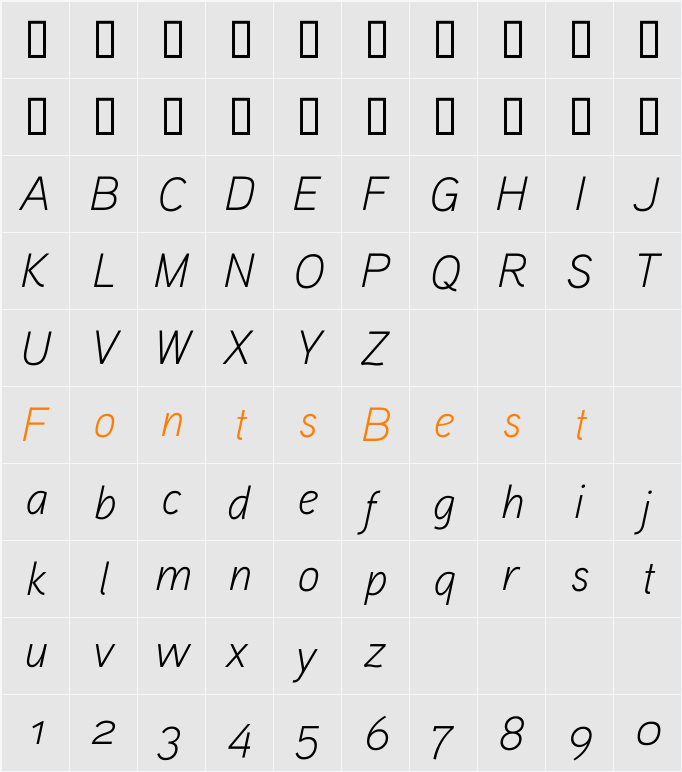 Aaux ProLight Italic OSF Character Map