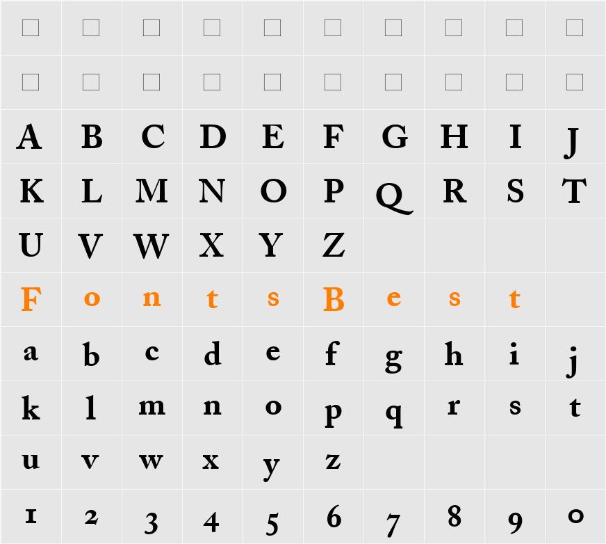 AdobeCaslonOldstyleFigures Character Map