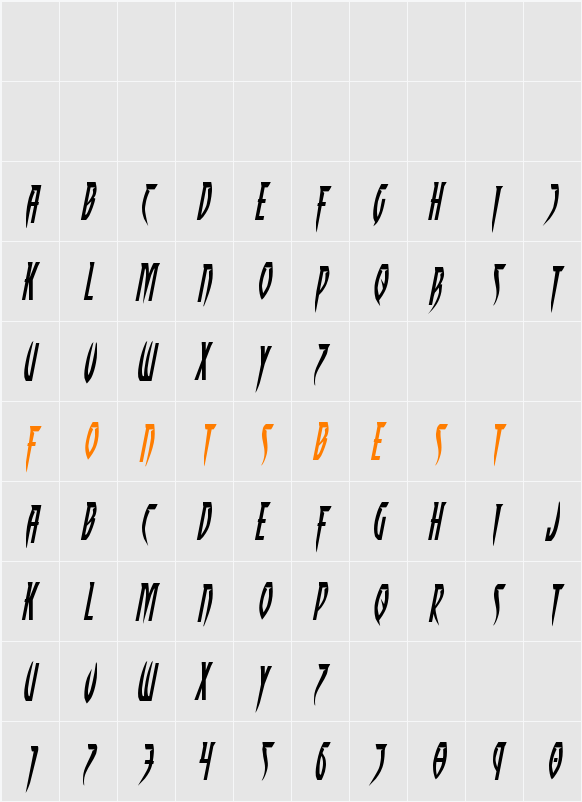 Inhumanity Expanded Italic Character Map