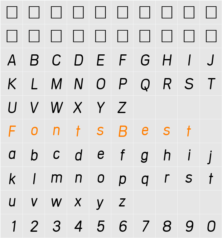 Mercedes-LightIta Character Map