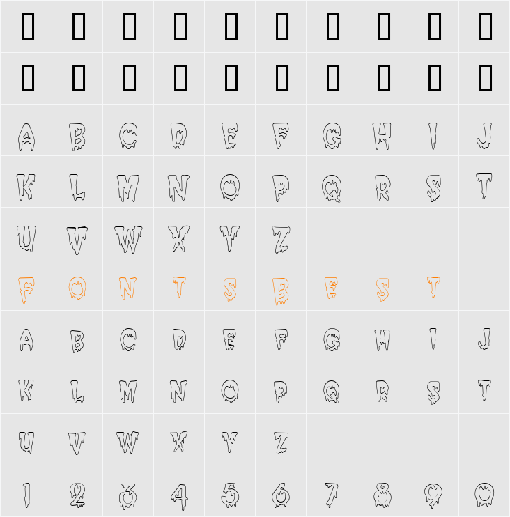 Creepy Hollow-Condensed Character Map