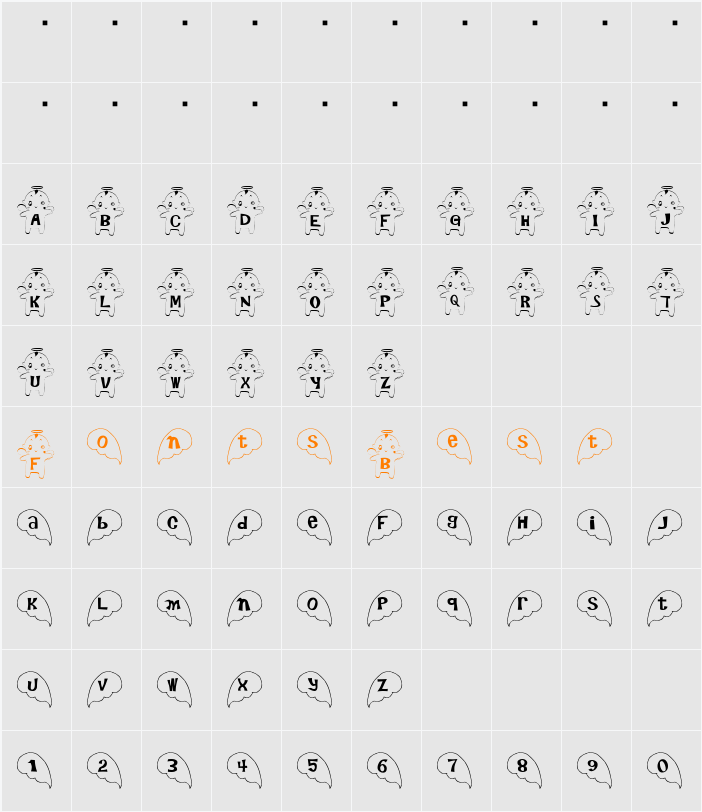 Angel Font Character Map