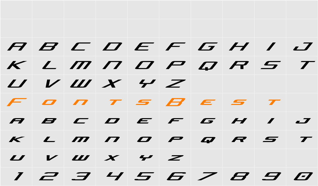 Concielian Jet Expanded Italic Character Map