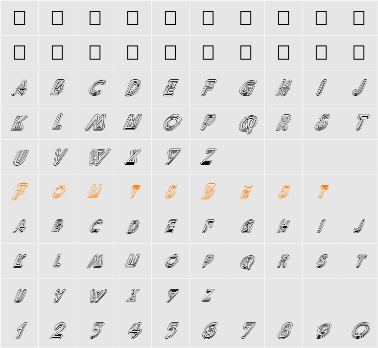 FZ UNIQUE 40 HOLLOW ITALIC Character Map