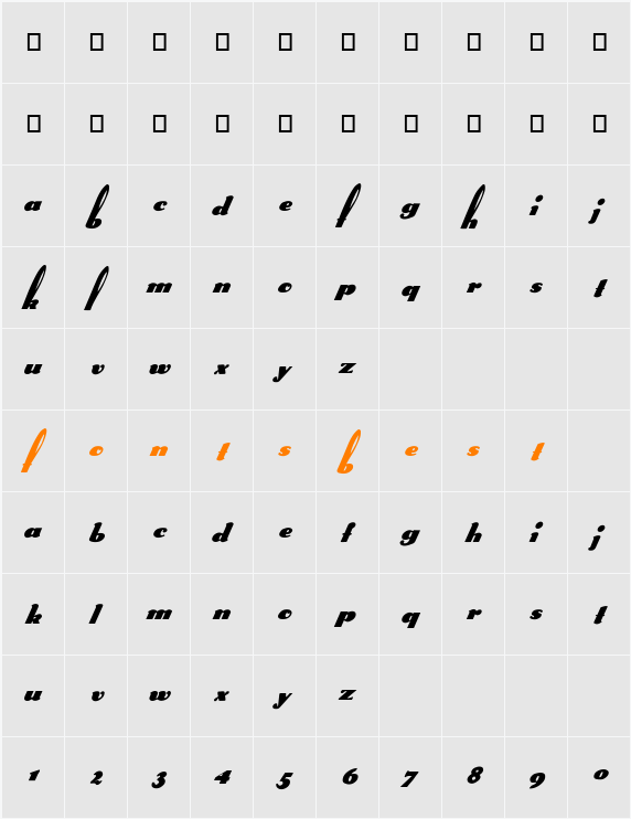 FZ UNIQUE 41 ITALIC Character Map