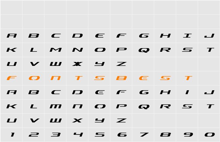 Alpha Men Italic Character Map