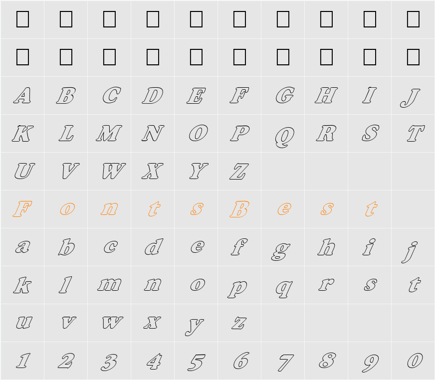 FZ ROMAN 34 HOLLOW ITALIC Character Map