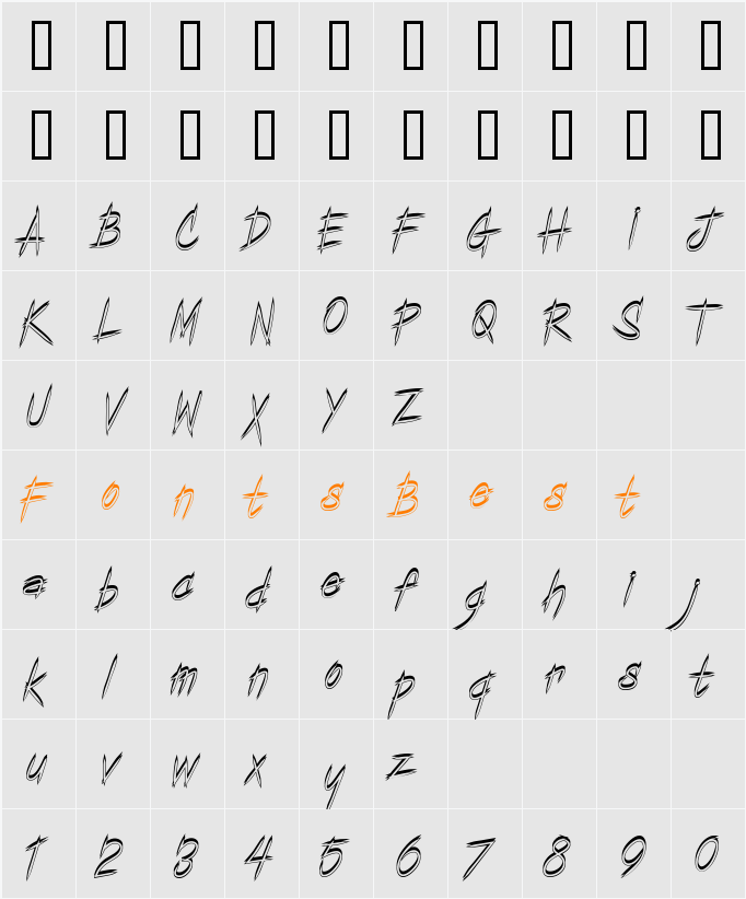 Copa Sharp BTN Shadow Character Map