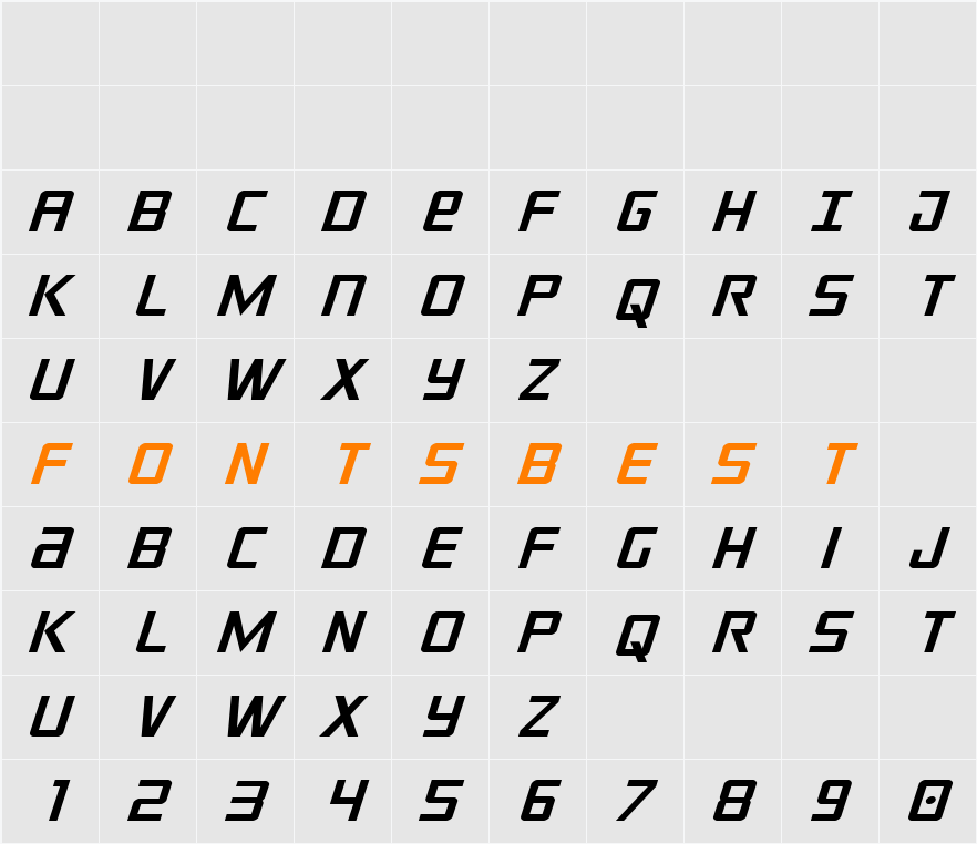 Crixus Expanded Italic Character Map