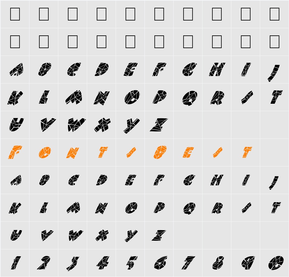 FZ JAZZY 9 CRACKED ITALIC Character Map