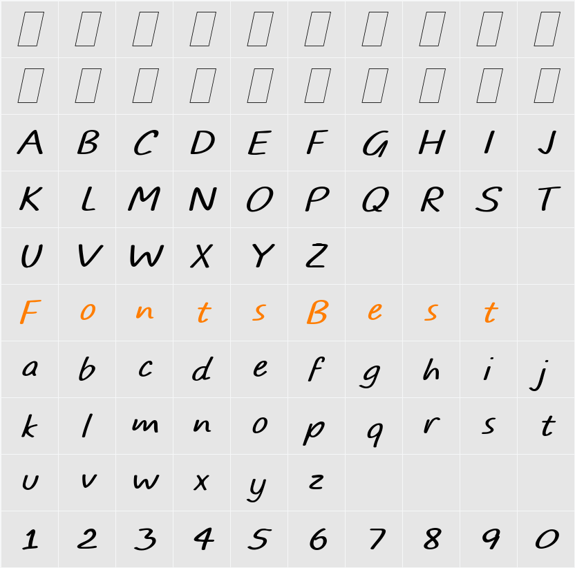 TYPO COMICS Light Italic DEMO Character Map