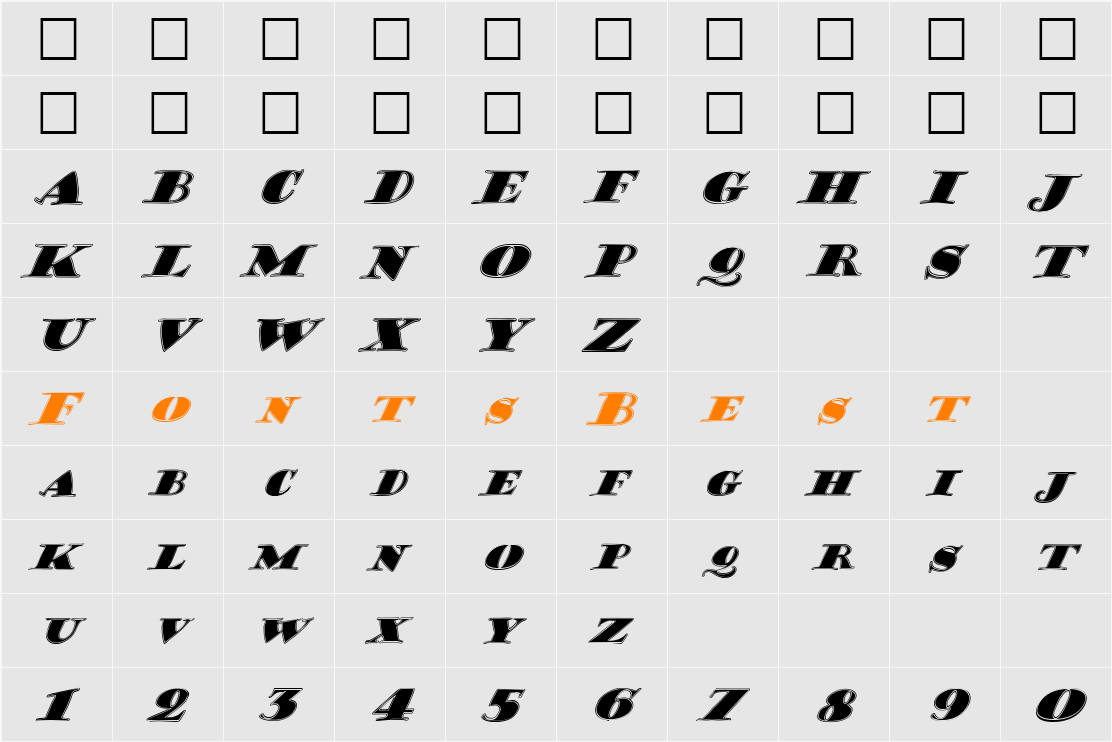 FZ JAZZY 38 CONTOUR ITALIC Character Map