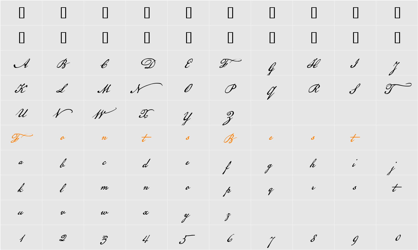 American Scribe Character Map