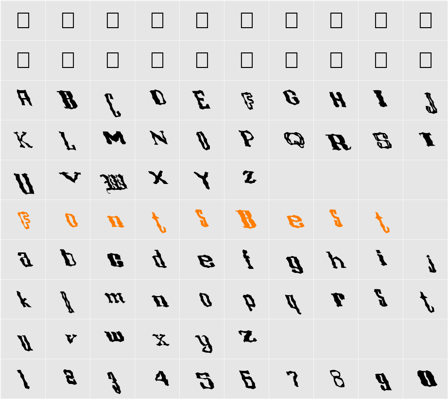 FZ WACKY 16 LEFTY Character Map