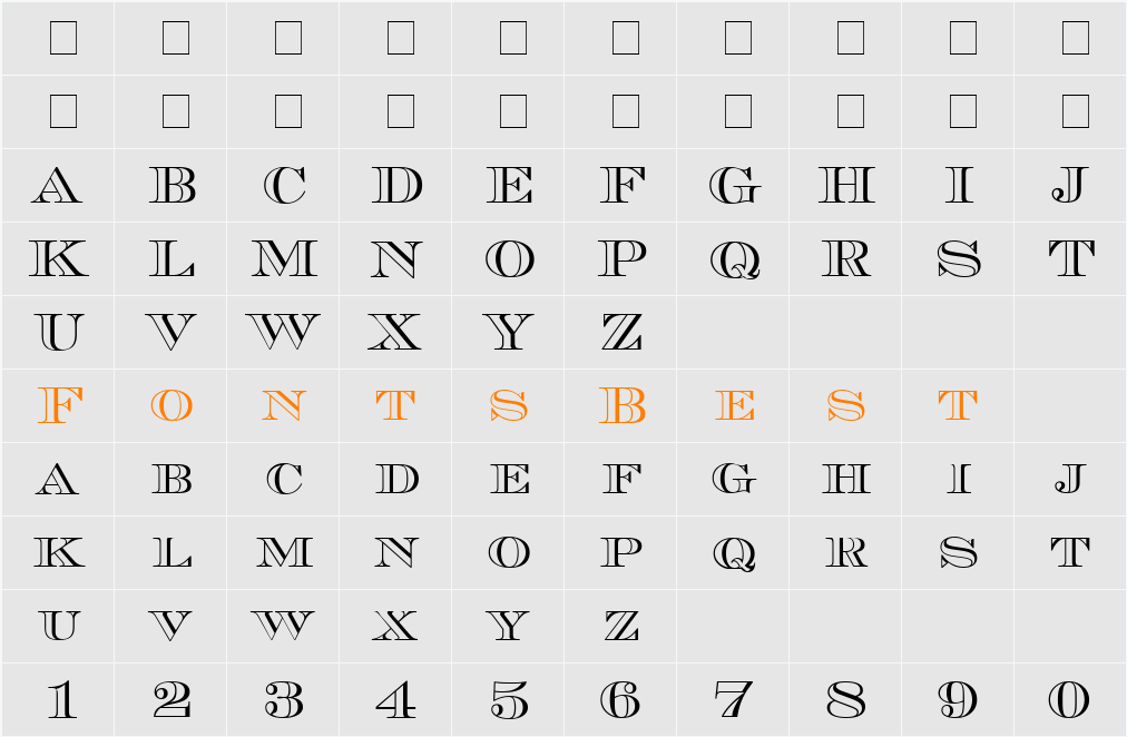 CurrencyOutline Character Map