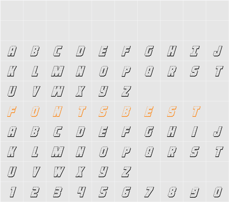 Iron Forge 3D Italic Character Map