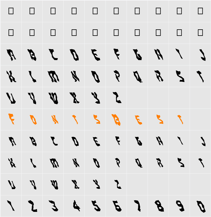 FZ WACKY 20 LEFTY Character Map