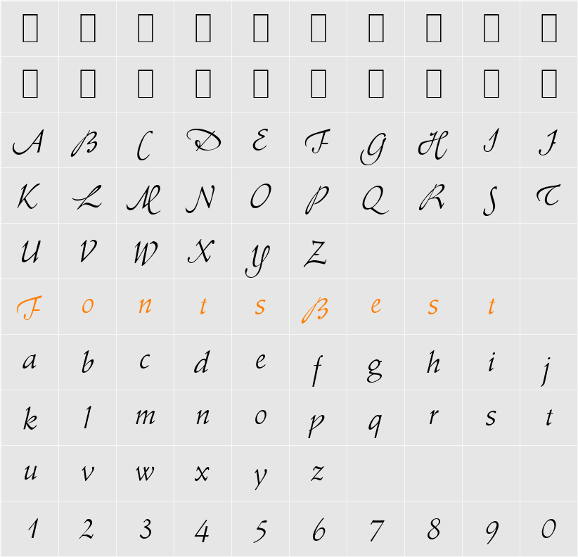 A770-Roman-Swash Character Map