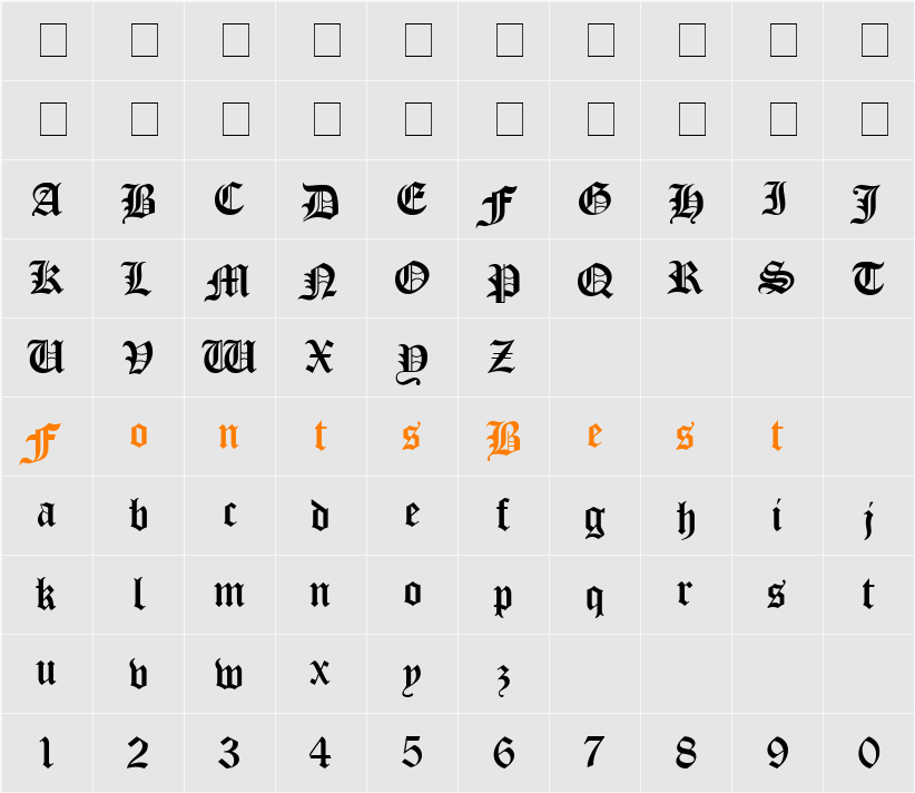 Midevil Extended Character Map