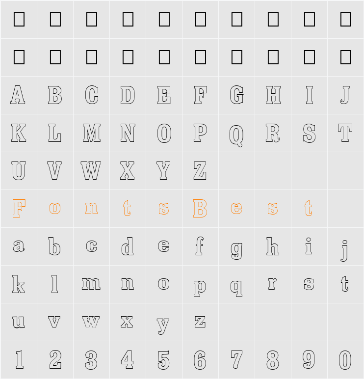 FZ ROMAN 36 HOLLOW Character Map