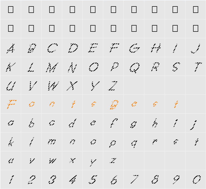 FZ JAZZY 34 STRIPED ITALIC Character Map