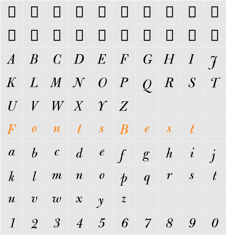 Bulmer MT Regular Character Map